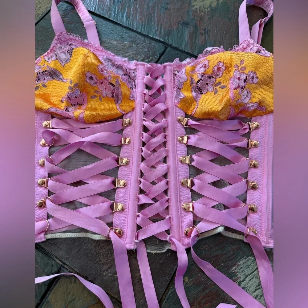 Savage X Fenty Pink and Orange Lace-up shape-wear Corset Size 1X